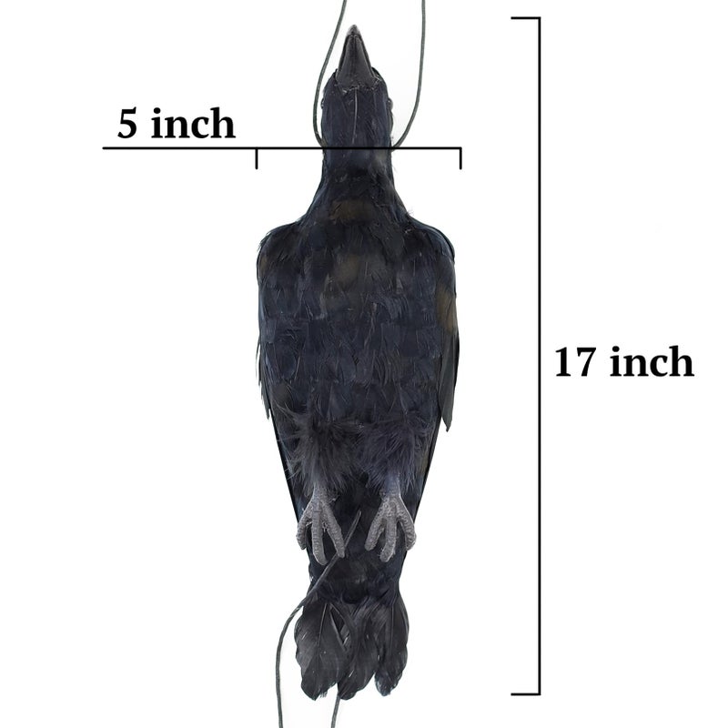 Etistta 17 inch Realistic Hanging Dead Crows Decoy Lifesize Extra Large Black Feathered Crow - Image 2